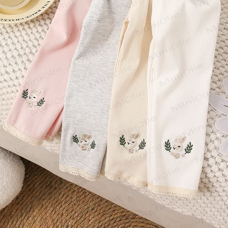Toddler Soft Ribbed Lace Hem Bunny Leggings - image 3