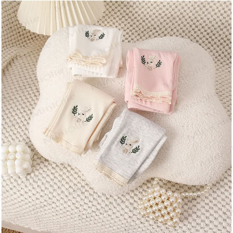 Toddler Soft Ribbed Lace Hem Bunny Leggings - image 2