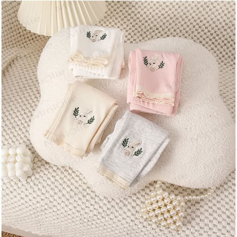 Toddler Soft Ribbed Lace Hem Bunny Leggings - image 2
