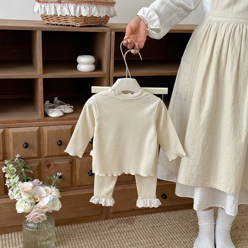 Baby Toddler Ribbed Bow Long Sleeve Top and Pants 2-piece Set - image 2