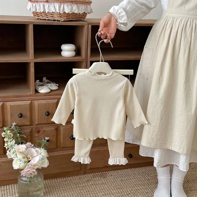 Baby Toddler Ribbed Bow Long Sleeve Top and Pants 2-piece Set - image 2