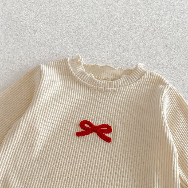 Baby Toddler Ribbed Bow Long Sleeve Top and Pants 2-piece Set - image 3