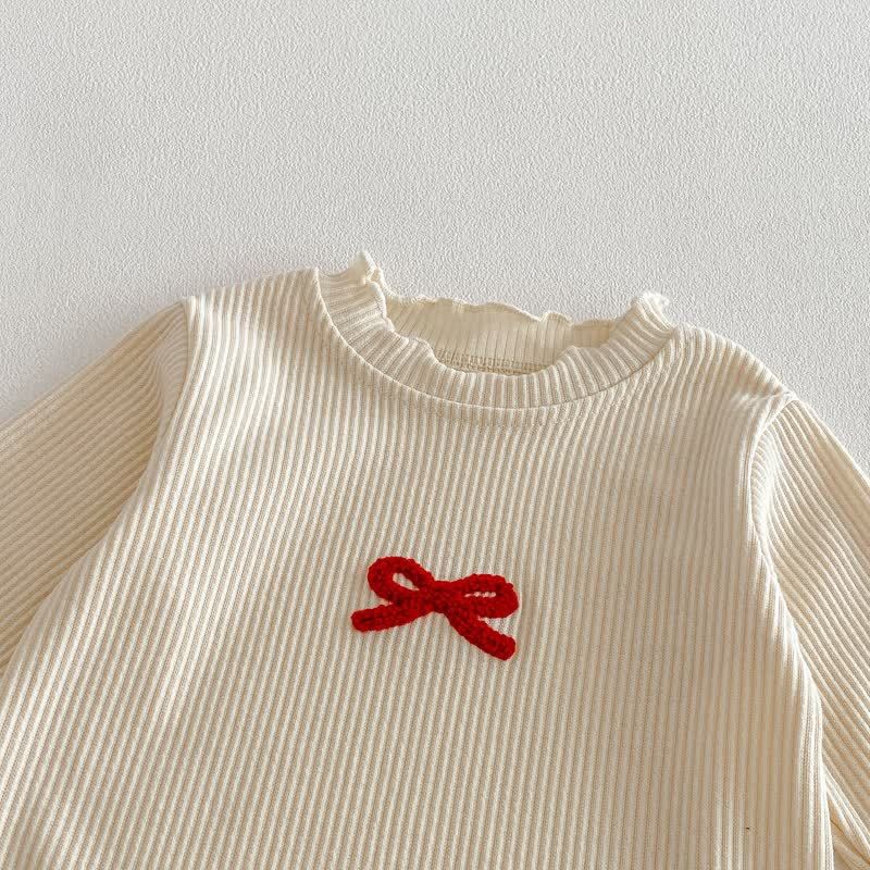 Baby Toddler Ribbed Bow Long Sleeve Top and Pants 2-piece Set - image 3