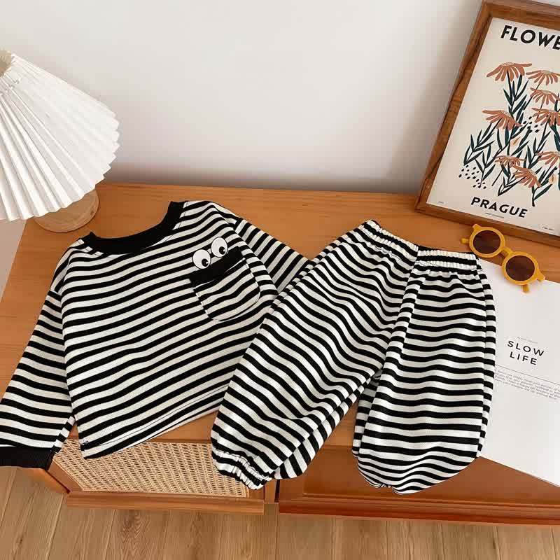 Toddler Black Striped Eye Pocket Lounge Set - image 1