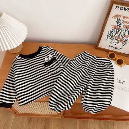 Toddler Black Striped Eye Pocket Lounge Set - image 1