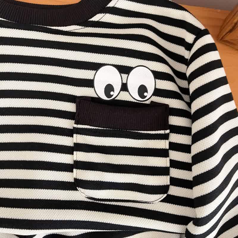 Toddler Black Striped Eye Pocket Lounge Set - image 5
