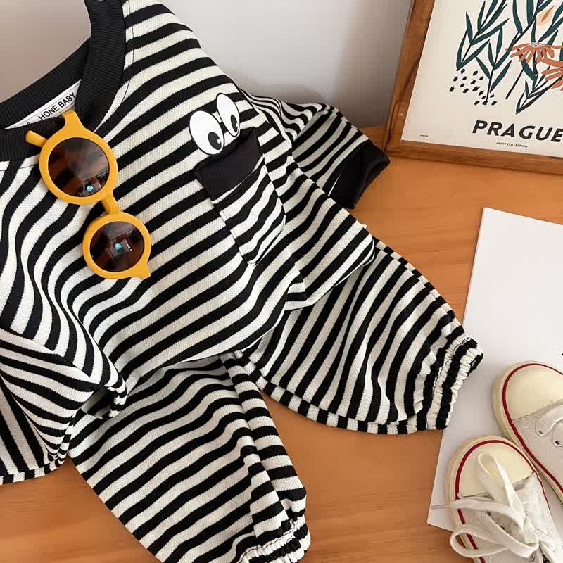 Toddler Black Striped Eye Pocket Lounge Set - image 3