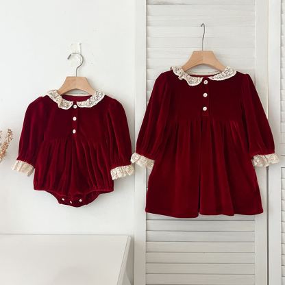 Baby Toddler Velvet Lace Collar Sister Outfits Dress & Bodysuit - image 3