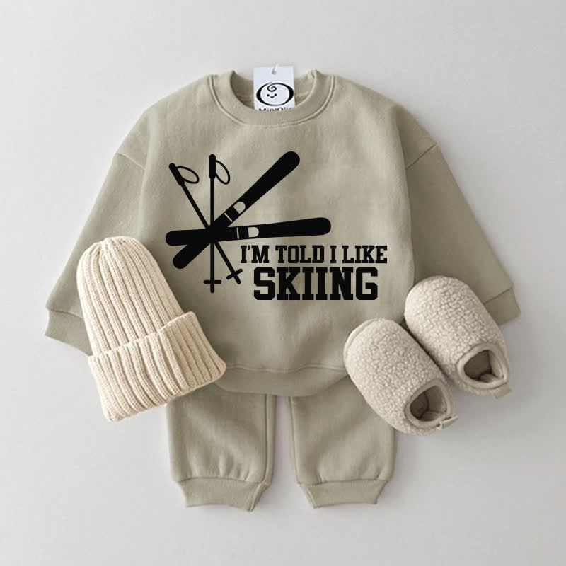 I'M TOLD I LIKE SKIING Baby Sweatsuit 2-piece Set - Grey Green - 2-3T - image 3