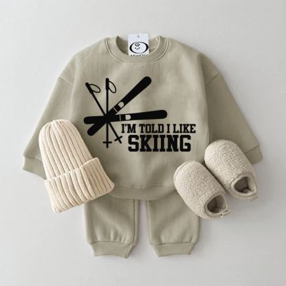 I'M TOLD I LIKE SKIING Baby Sweatsuit 2-piece Set - Grey Green - 2-3T - image 3