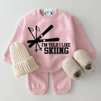 I'M TOLD I LIKE SKIING Baby Sweatsuit 2-piece Set - Pink - 2-3T - image 2