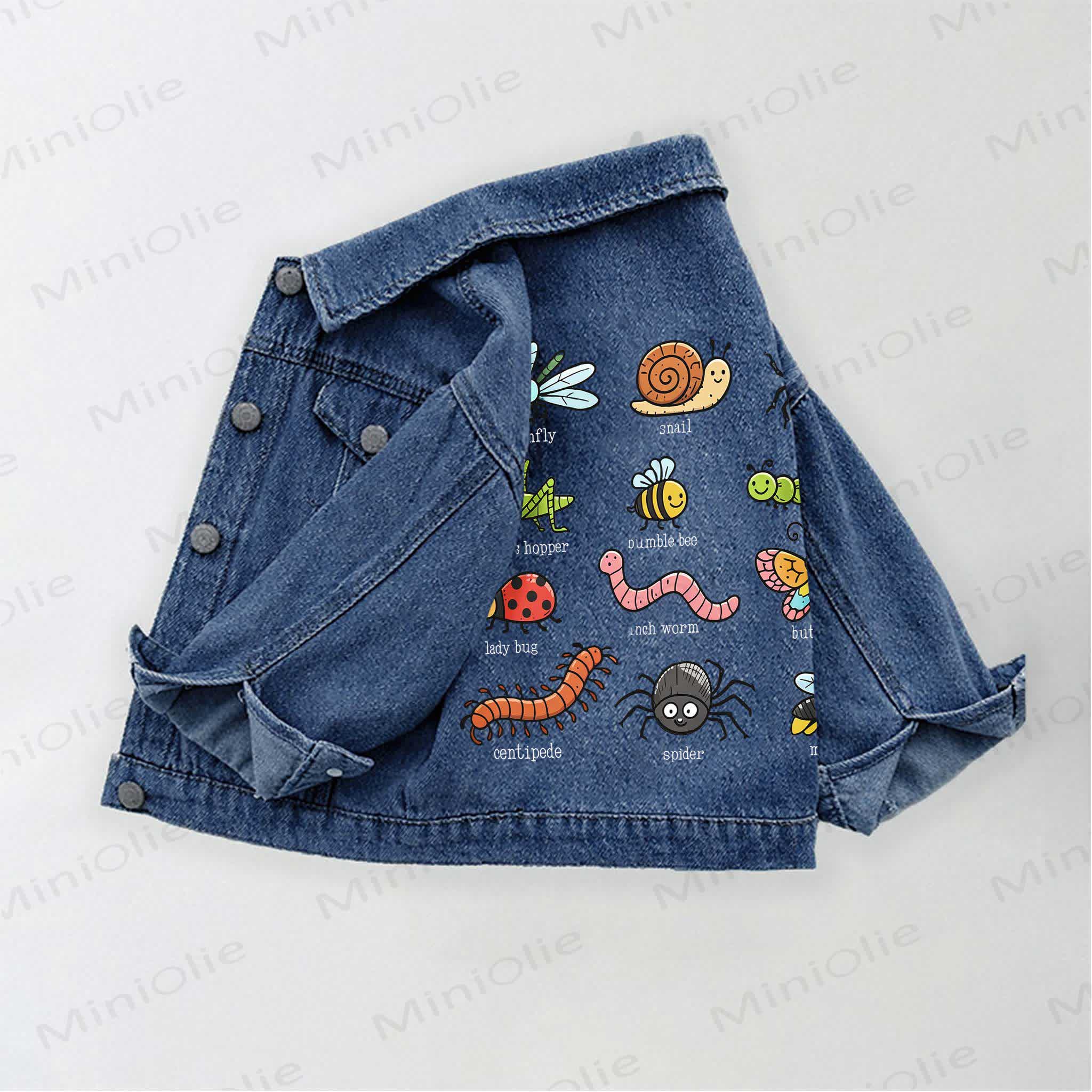 Toddler Kid Cartoon Insect Print Denim Jacket - Blue - 10-11T - image 1