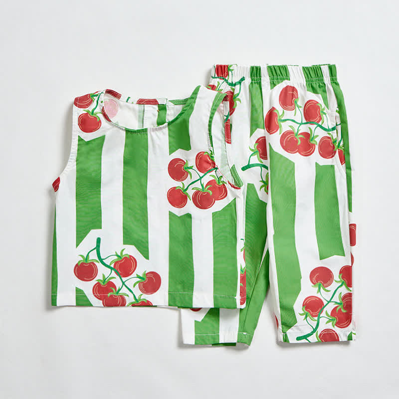 Baby Toddler Cherry Print Striped Top and Shorts 2-piece Set - image 2