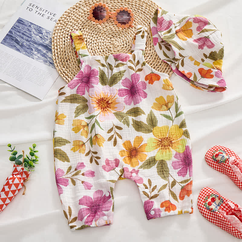 Baby Flower Print Romper with Hat - image 2