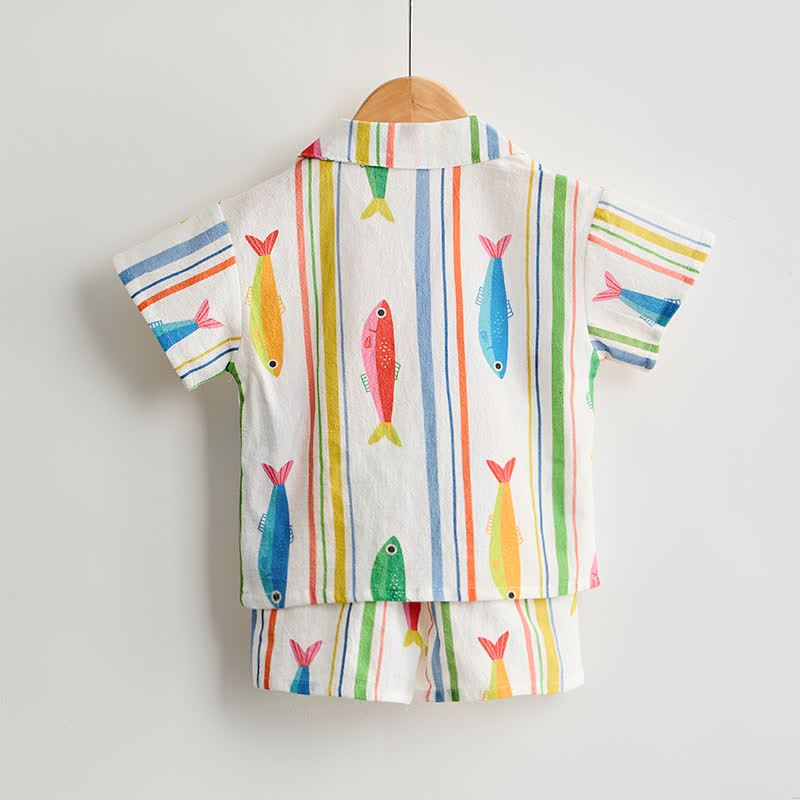 Baby Toddler Boys Fish Striped Shirt and Shorts 2-piece Set - image 3