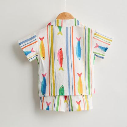 Baby Toddler Boys Fish Striped Shirt and Shorts 2-piece Set - image 3