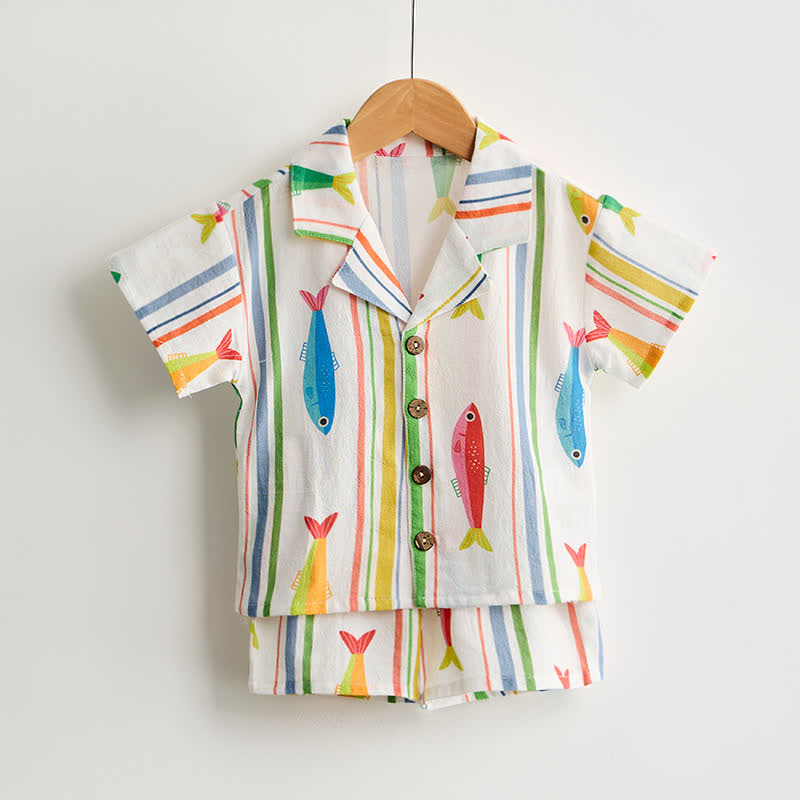 Baby Toddler Boys Fish Striped Shirt and Shorts 2-piece Set - image 2
