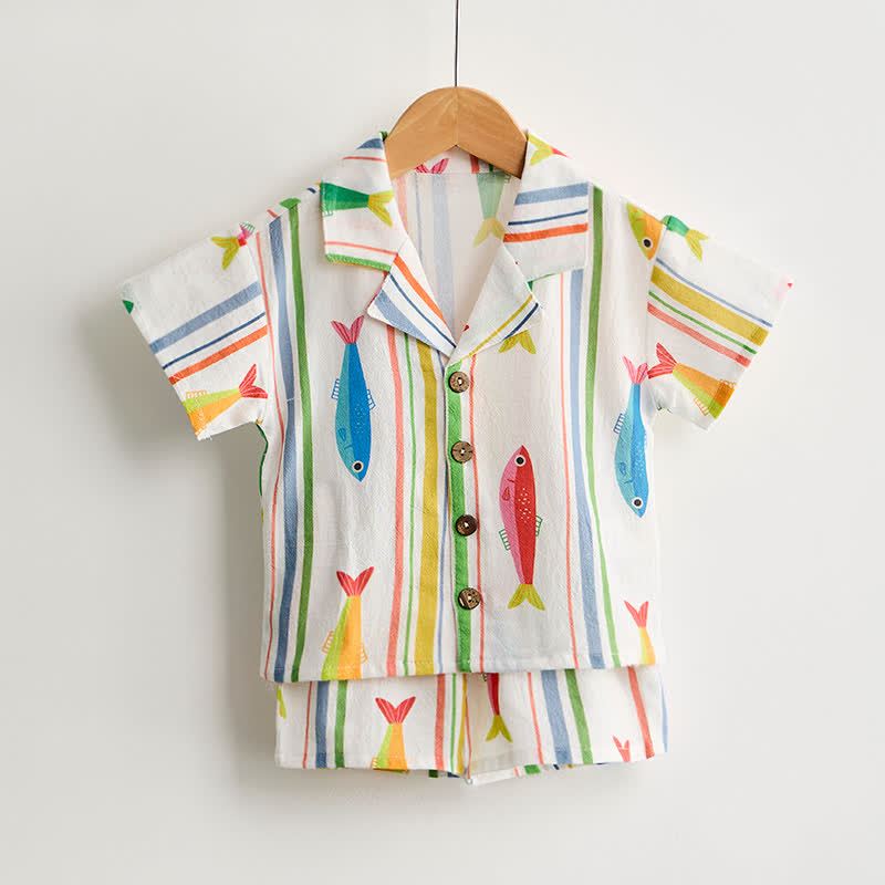 Baby Toddler Boys Fish Striped Shirt and Shorts 2-piece Set - image 2