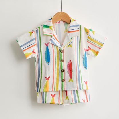 Baby Toddler Boys Fish Striped Shirt and Shorts 2-piece Set - image 2