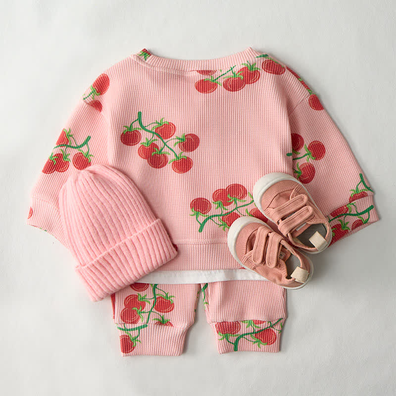 Baby Tomato Print Pink Waffle Sweatshirt 2-piece Set - image 3