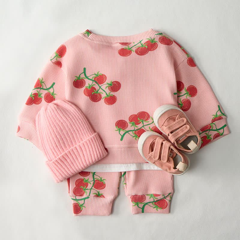 Baby Tomato Print Pink Waffle Sweatshirt 2-piece Set - image 3