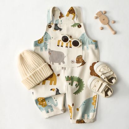 Baby Toddler Safari Animal Print Overalls - image 2