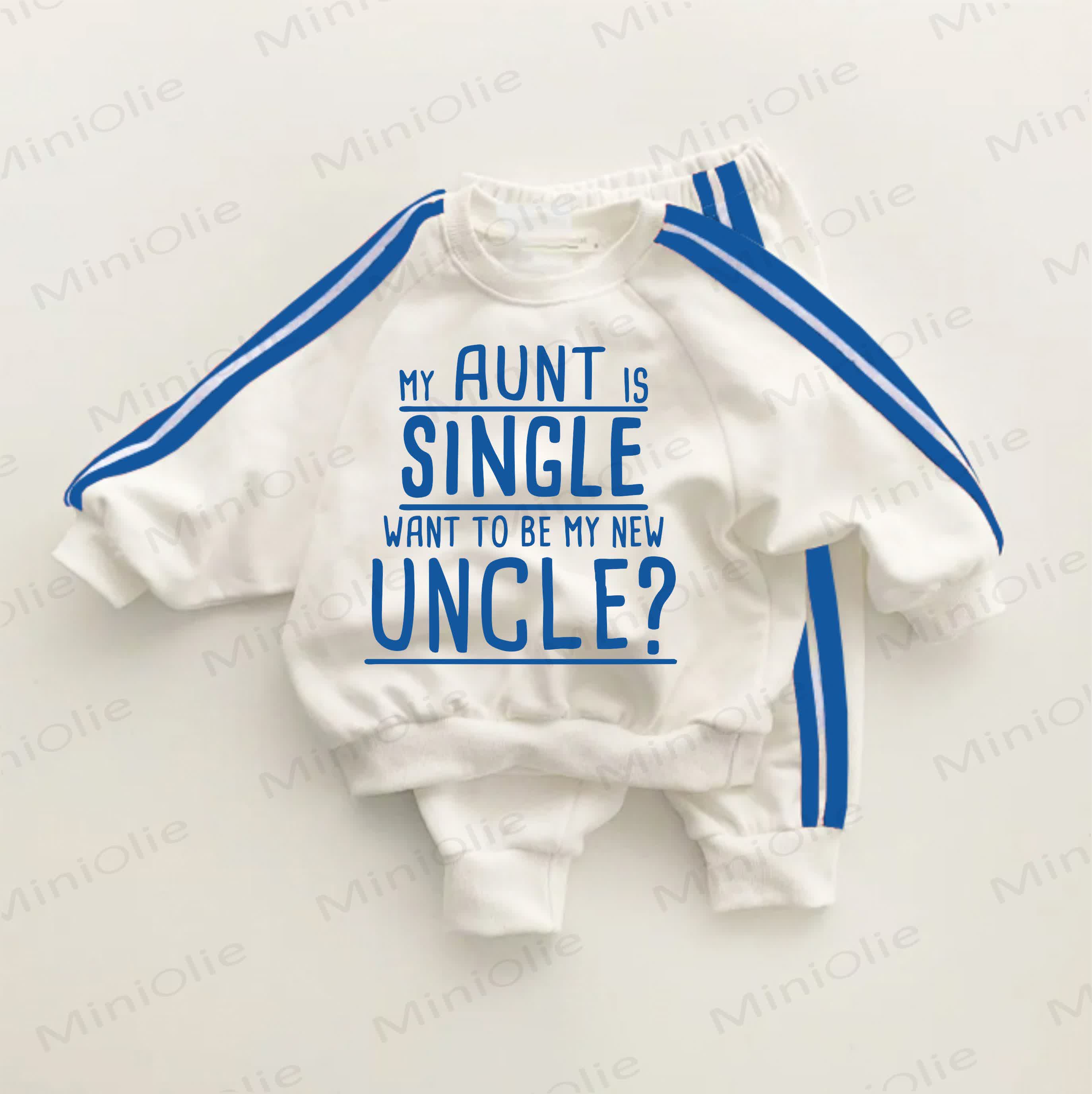 MY AUNT IS SINGLE WANT TO BE MY NEW UNCLE? Blue Striped 2-piece Set - White&Blue - 3-5T - image 1