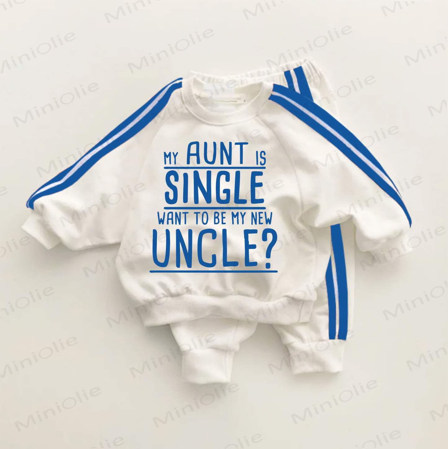 MY AUNT IS SINGLE WANT TO BE MY NEW UNCLE? Blue Striped 2-piece Set - White&Blue - 3-5T - image 1