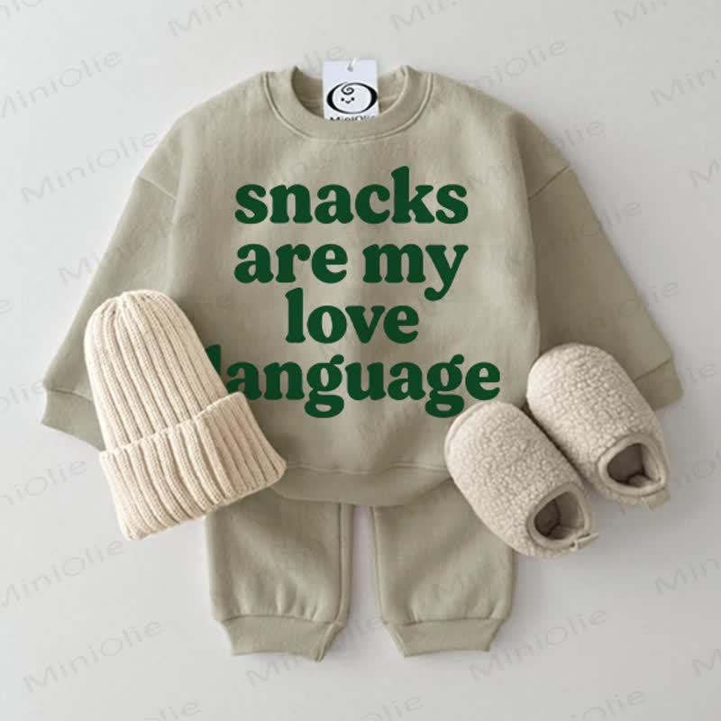SNACKS ARE MY LOVE LANGUAGE Baby Sweatshirt 2-piece Grey Green Set - Grey Green - 2-3T - image 1