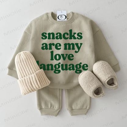 SNACKS ARE MY LOVE LANGUAGE Baby Sweatshirt 2-piece Grey Green Set - Grey Green - 2-3T - image 1