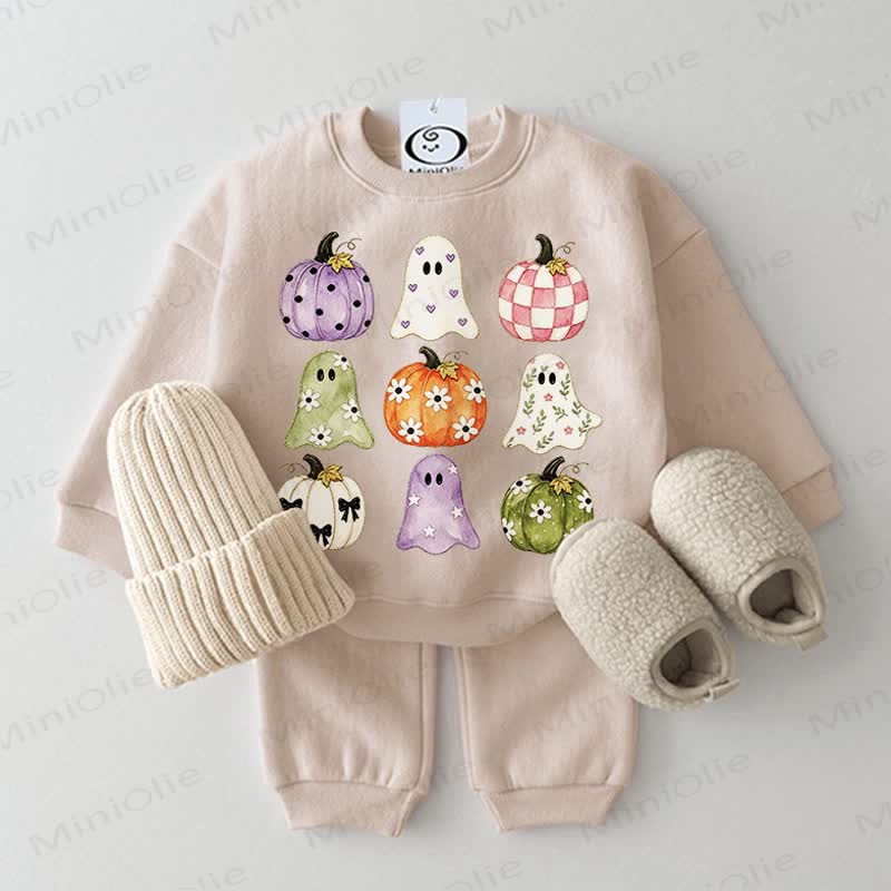 Baby Ghost Pumpkin Print 2-piece Beige Set - Beige - 2-3T - image 1