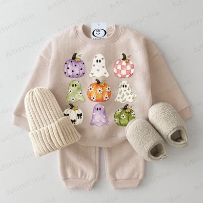 Baby Ghost Pumpkin Print 2-piece Beige Set - Beige - 2-3T - image 1