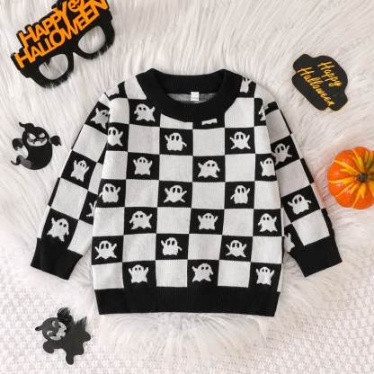 Baby Halloween Ghost Knit Sweater - Checkered Mini Ghost - 3-4T - image 8