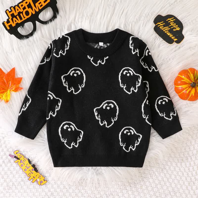 Baby Halloween Ghost Knit Sweater - Outline Ghost Allover - 3-4T - image 14