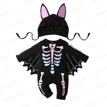 Baby Halloween Skeleton Batwing Romper Hat Set - Purple - 18-24M - image 4