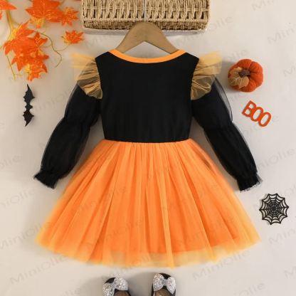 Toddler Girl Long Sleeve Pumpkin Halloween Dress - image 3