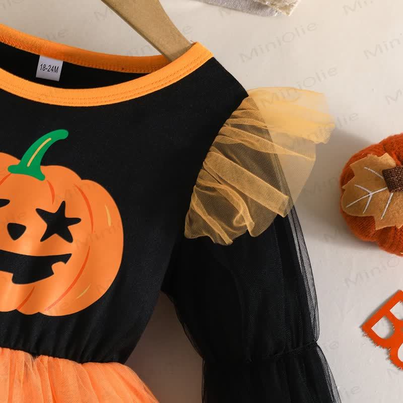 Toddler Girl Long Sleeve Pumpkin Halloween Dress - image 5
