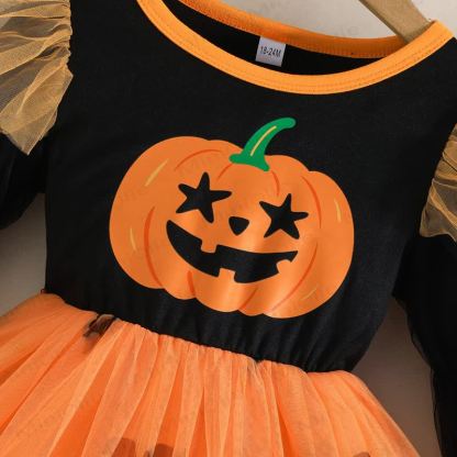 Toddler Girl Long Sleeve Pumpkin Halloween Dress - image 6