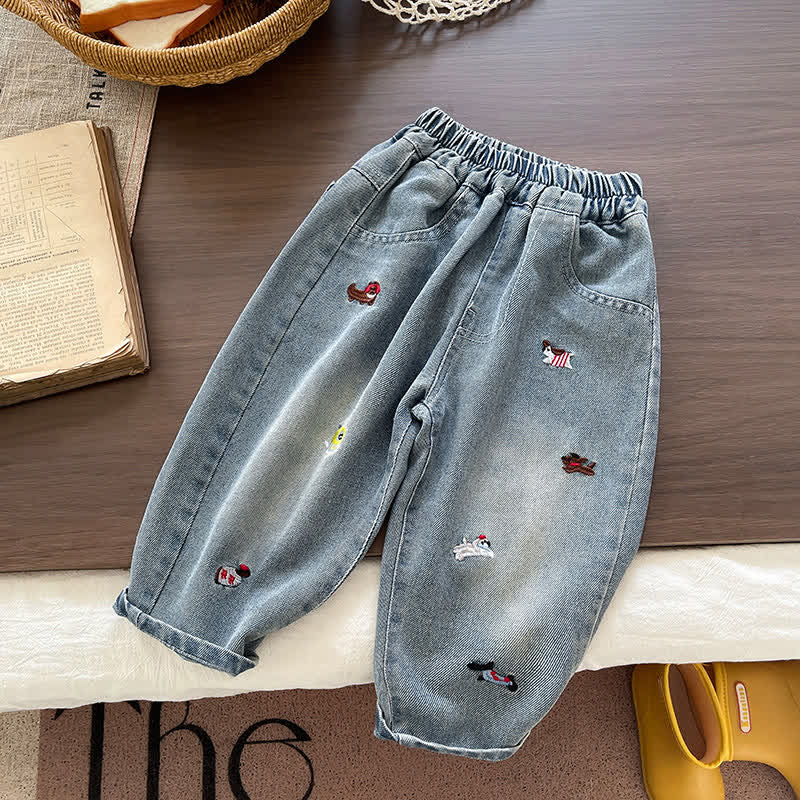Toddler Baby Puppy Embroidered Washed Denim Pants - Dog - 4-5T - image 4
