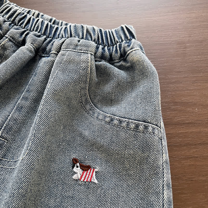 Toddler Baby Puppy Embroidered Washed Denim Pants - image 7