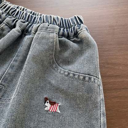 Toddler Baby Puppy Embroidered Washed Denim Pants - image 7