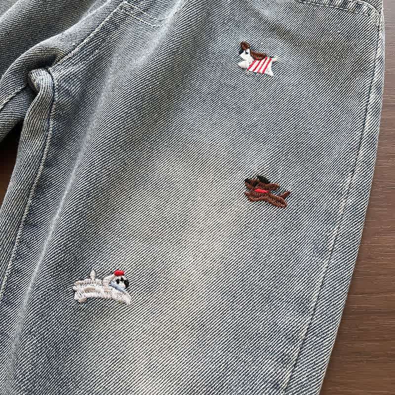 Toddler Baby Puppy Embroidered Washed Denim Pants - image 9