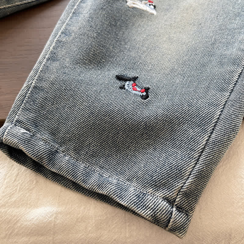 Toddler Baby Puppy Embroidered Washed Denim Pants - image 10
