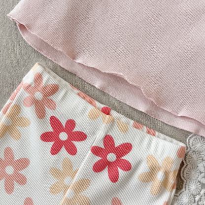 Baby Toddler Girl Pink Lace Collar Floral Top and Flared Pants 2-piece Set - image 5