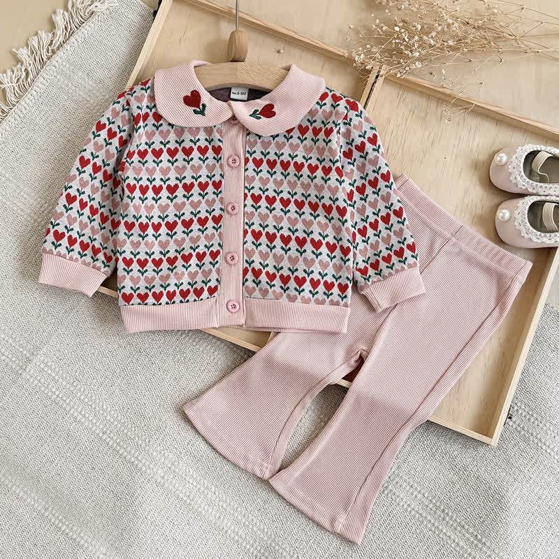 Baby Toddler Pink Heart Peter Pan Cardigan and Flare Pants 2-piece Set - image 1