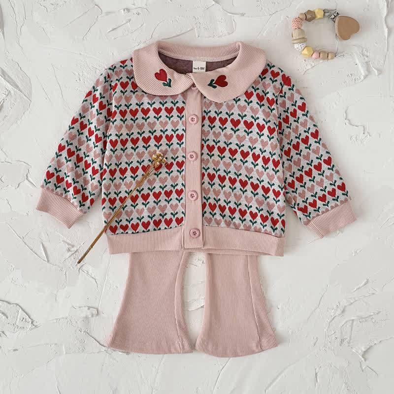 Baby Toddler Pink Heart Peter Pan Cardigan and Flare Pants 2-piece Set - Pink - 2-3Y - image 2