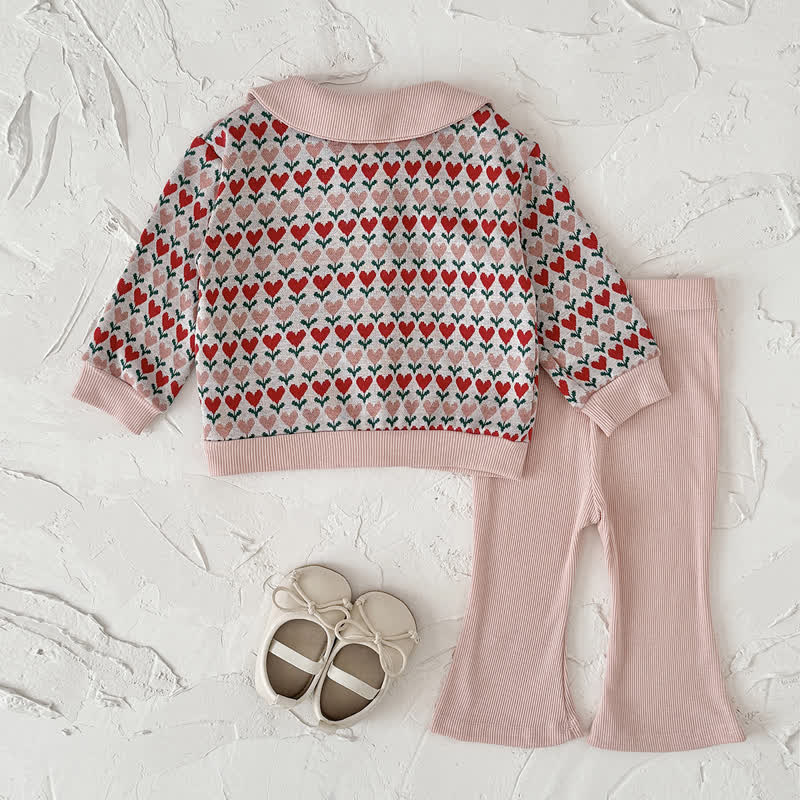 Baby Toddler Pink Heart Peter Pan Cardigan and Flare Pants 2-piece Set - image 3