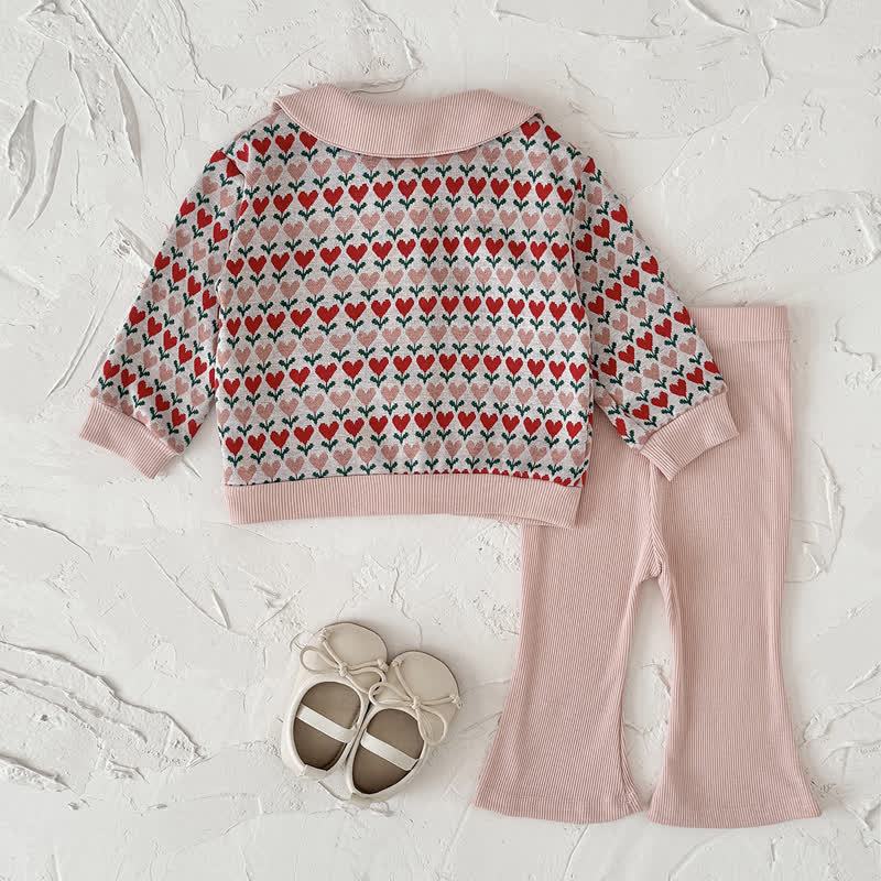 Baby Toddler Pink Heart Peter Pan Cardigan and Flare Pants 2-piece Set - image 3