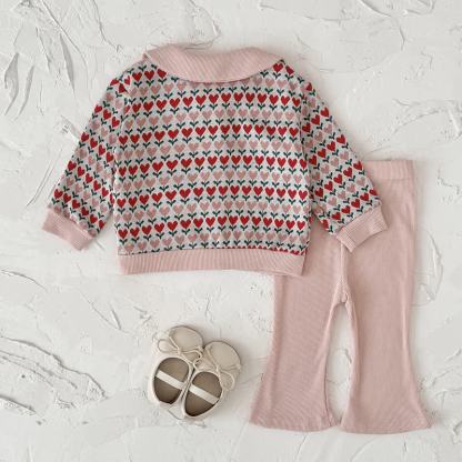 Baby Toddler Pink Heart Peter Pan Cardigan and Flare Pants 2-piece Set - image 3