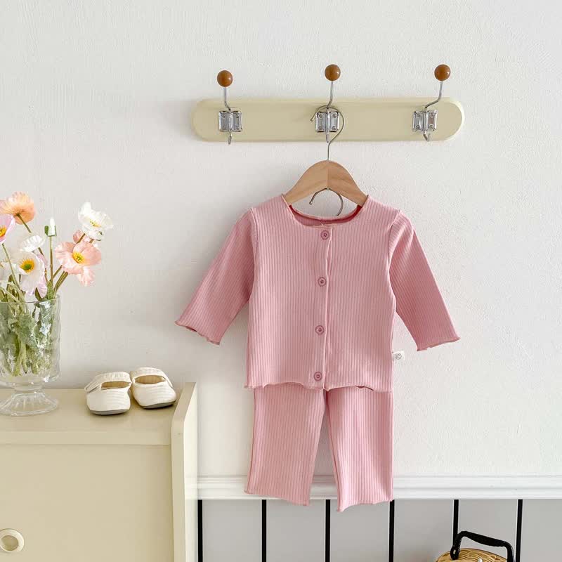 Baby Solid Color Button Front Top and Pants 2-piece Set - Pink - 1-2T - image 4